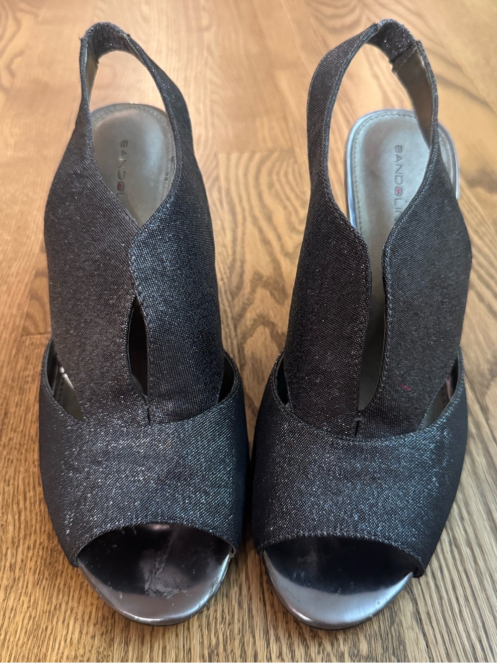 Bandolino Charcoal Gray Sparkle Slingback Peep-Toe Heels